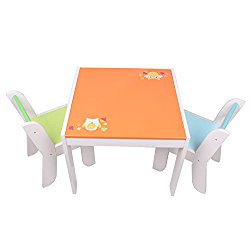 Labebe Children Wooden Furniture Activity Table and Chair Set for 1-5 Years Old Boys and Girls, for Painting/Reading/Group Play in Classroom and Home, Creative Birthday Gift for Toddlers – Orange Owl