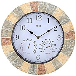 Lilyshome 14-Inch Faux-Stone Indoor or Outdoor Wall Clock with Thermometer and Hygrometer (Stone)