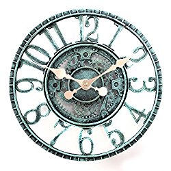 Lilyshome Indoor or Outdoor Wall Clock Steampunk Gear Cog Design, 12-Inch Poly-resin, Pewter