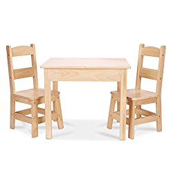 Melissa & Doug Solid Wood Table and 2 Chairs Set – Light Finish Furniture for Playroom