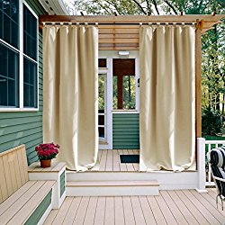 Patio Darkening Outdoor Curtain 108 – NICETOWN Home Fashion Microfiber Thermal Insulated Tab Top Room Darkening Curtain / Drape for Outdoors and Indoors (1 Panel,52 Inch Wide by 108 Inch Long, Beige)