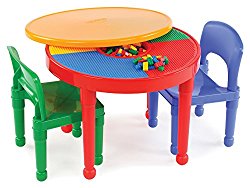 Tot Tutors Kids 2-in-1 Plastic LEGO-Compatible Activity Table and 2 Chairs Set, Primary Colors