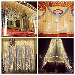 ZSTBT Linkable 304LED 9.84ft9.84ft/3m3m Window Curtain Lights Icicle Fairy Lights for Party Wedding Home Patio Lawn Garden (Warm White)