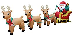 12 Foot Long Lighted Christmas Inflatable Santa Claus on Sleigh with 3 Reindeer and Christmas Tree Yard Decoration