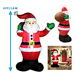 6 Foot Inflatable Santa Claus; LED Light Up Giant Christmas Xmas Inflatable Santa Claus Carry Gift Bag for Blow Up Yard Decoration, Indoor Outdoor Garden Christmas Decoration by Joiedomi