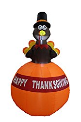 6 Foot Tall Happy Thanksgiving Inflatable Turkey on Pumpkin Perfect Thanksgiving Autumn Yard Art Indoor Outdoor Decoration