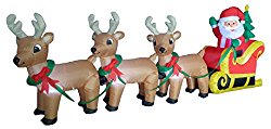 8 Foot Long Christmas Inflatable Santa on Sleigh with 3 Reindeer and Christmas Tree Yard Decoration