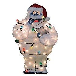 Product Works Pre-Lit Faux Fur Bumble with Light Strand Christmas Yard Art Decoration and Clear Lights, 32″