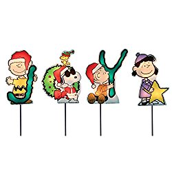 ProductWorks 8-Inch Pre-Lit Peanuts Christmas Joy Pathway Markers (Set of 4)