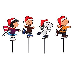 ProductWorks 8-Inch Pre-Lit Peanuts Skating Christmas Pathway Markers (Set of 4)