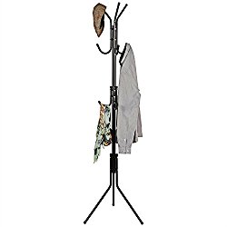 Basics Hardware Metal Coat Rack 11- Hook Hanger, Tree Stand, Metal Finish