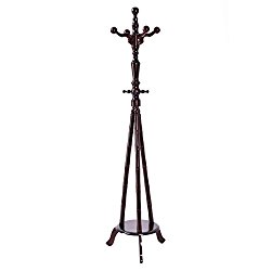 Tangkula 73″ Free Standing Solid Wood Coat Hat Purse Hanger Tree Stand Rack Furniture