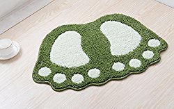 YJ Bear Lovely Big Feet Pattern Anti-slip Microfiber Doormat Solid Non-Slip Area Rug Carpet Floor mat Soft Entry Mat for Home Bedroom Green 16″ X 24″