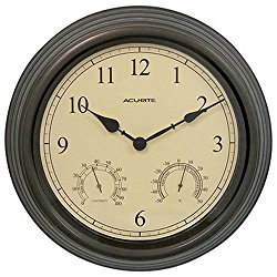 AcuRite 01063 15-Inch Combo Clock with Thermometer and Hygrometer, Copper Patina