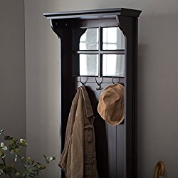 Great Quality Beautifully Crafted Richland Mini Hall Tree, Features Paned Mirror Top Under-seat Storage, Solid Wood Frame, 3 Double Hooks, Measures 24l X 17d X 70h In.