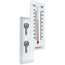 Hide a Key for House, Car, and Safe Keys- Temperature Reading Indoor and Outdoor Working Wall Mount Thermometer with Key Storage by Stalwart