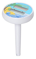 Milliard Outdoor & Indoor Pool and Spa Digital Floating Waterproof Floating Solar Thermometer with Fahrenheit and Celsius Temperature Options (battery included). Beach and Palm Summer Design