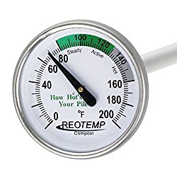 REOTEMP Backyard Compost Thermometer – 20″ Stem, with Composting Instructions (Fahrenheit)