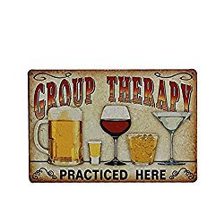 NUOLUX Plaque Poster for Cafe Bar Pub Beer Wall Sign “Group Therapy Practiced Here” Vintage Metal Tin