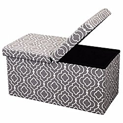 Otto and Ben 30-in SMART LIFT TOP Upholstered Ottoman Storage Bench – Moroccan Grey feat. cushioned seating with hidden storage / center folding lid