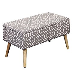 Otto & Ben 30-in EASY LIFT TOP Upholstered Ottoman Storage Bench – Moroccan Grey feat. cushioned seating with hidden storage / pneumatic hinge / pre-drilled real wooden legs
