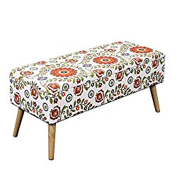 Otto & Ben 37-in EASY LIFT TOP Upholstered Ottoman Storage Bench – Retro Floral feat. cushioned seating with hidden storage / pneumatic hinge / pre-drilled real wooden legs