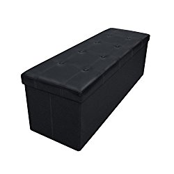 Otto & Ben  45 inch Button Design Memory foam Seat Folding Storage Ottoman Bench with Faux Leather, Black