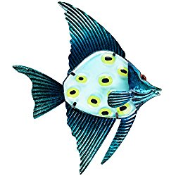 Patio Eden – Metal and Glass Fish Wall Art – 12.5″ – Perfect Patio Decoration – Indoor Or Outdoor Hanging Beach Decor – Easy To Hang