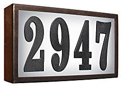 Qualarc SRST-AB60-LED-BRZ Serrano Low Voltage Rust Free Galvanized Steel Rectangular LED Lighted Address Plaque with 4″ Polymer Numbers, Bronze