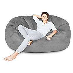 Lumaland Luxury 6-Foot Bean Bag Chair with Microsuede Cover Dark Grey, Machine Washable Big Size Sofa and Giant Lounger Furniture for Kids, Teens and Adults
