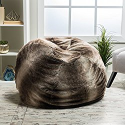 Meridian Bean Bag Chair | Plush Faux Fur Chair | Comfortable and Fun Beanbag for the Whole Family| Non-Spill Memory Foam Filling (Ash White)