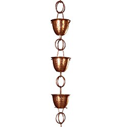 Monarch Pure Copper Hammered Cup Rain Chain Extension, 3 Feet Length