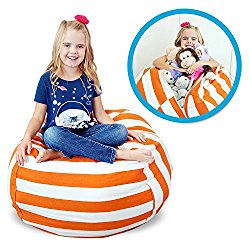 Stuffed Animal Kid Bean Bag Chair – Storage for your Child’s Stuffed Animals and Blankets (38″, Orange Stripe)