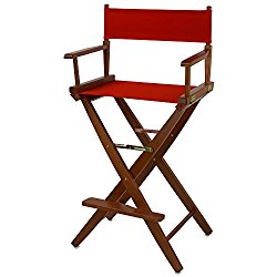 American Trails Extra-Wide Premium 30″ Director’s Chair Mission Oak Frame with Red Canvas, Bar Height