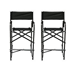 Impact Canopy Director’s Chair, Tall Folding Director’s Chair, Heavy Duty, Set of 2 Aluminum Frame Chairs, 47 inch, Black