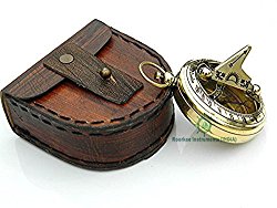 Roorkee Vintage Brass Compass with Leather Case/ Henry David Thoreau Directional Magnetic Compass for Navigation/Sundial Pocket Compass for Camping, Hiking, Touring