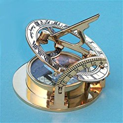 Small Brass Sundial/Magnetic Nautical Compass w/ Leather Case