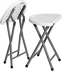 Zimmer Folding Stool (Set of 2) Portable Plastic Chair with Durable Steel Frame Legs for 220 Pound Capacity, Easy Carry Handle, Weather and Impact Resistant for Indoor/Outdoor Use, 18-Inch, White