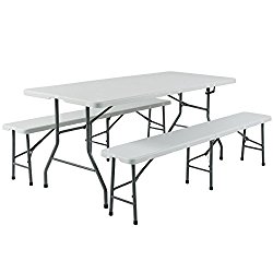 Best Choice Products 3pc Portable 6′ Folding Table and Bench Set Combo Resin