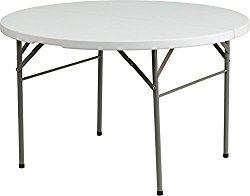 Flash Furniture 48” Round Bi-Fold Granite White Plastic Folding Table