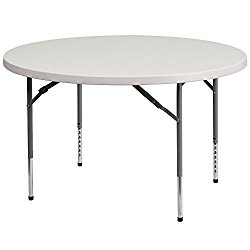 Flash Furniture 48” Round Height Adjustable Granite White Plastic Folding Table