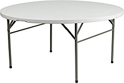 Flash Furniture 60” Round Bi-Fold Granite White Plastic Folding Table