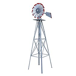 8′ Ornametal Steel Windmill Yard Garden Wind Mill Weather Vane (Silver)