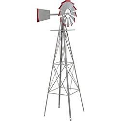 8ft. Ornamental Garden Windmill – Galvanized with Red Tips