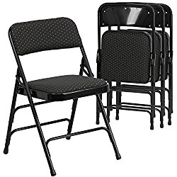 Flash Furniture 4 Pk. HERCULES Series Curved Triple Braced & Double Hinged Black Patterned Fabric Metal Folding Chair