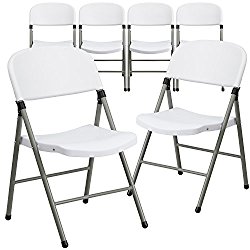 Flash Furniture 6 Pk. HERCULES Series 330 lb. Capacity White Plastic Folding Chair with Gray Frame