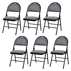 Giantex Set of 6 Folding Chairs Fabric Upholstered Padded Seat Metal Frame Home Office (Grey)