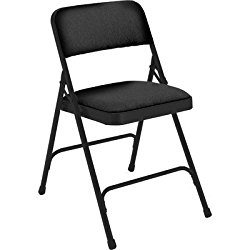 National Public Seating 2200 Series Steel Frame Upholstered Premium Fabric Seat and Back Folding Chair with Double Brace, 480 lbs Capacity, Black/Black (Carton of 4)