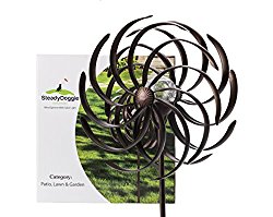 Solar Wind Spinner Multi-Color LED Light Solar Powered Glass Ball with Kinetic Wind Spinner Dual Direction for Outside – Vertical Metal Sculpture Stake Construction for Outdoor Yard Lawn & Garden