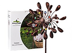 Solar Wind Spinner New 75in Jewel Cup Multi-Color LED Light Solar Powered Glass Ball with Kinetic Wind Spinner Dual Direction for Lawn & Garden